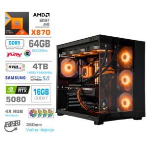 MEGA MT S5 R9-9950X | RTX 5080 | 64GB DDR5 | 4TB | 1050W | Brez OS | Črna RGB | Estetski Napajalni Kabli | Gaming Računalnik