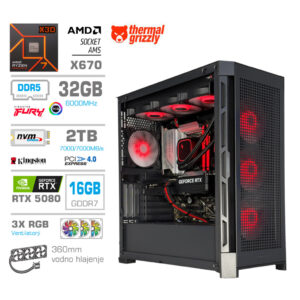 MEGA TWR S11 RTX 5080 | R7-9800X3D | 32GB | 2TB | 1050W | Vodno Hlajenje | Črna RGB + Estetski Napajalni Kabli | Gaming Računalnik