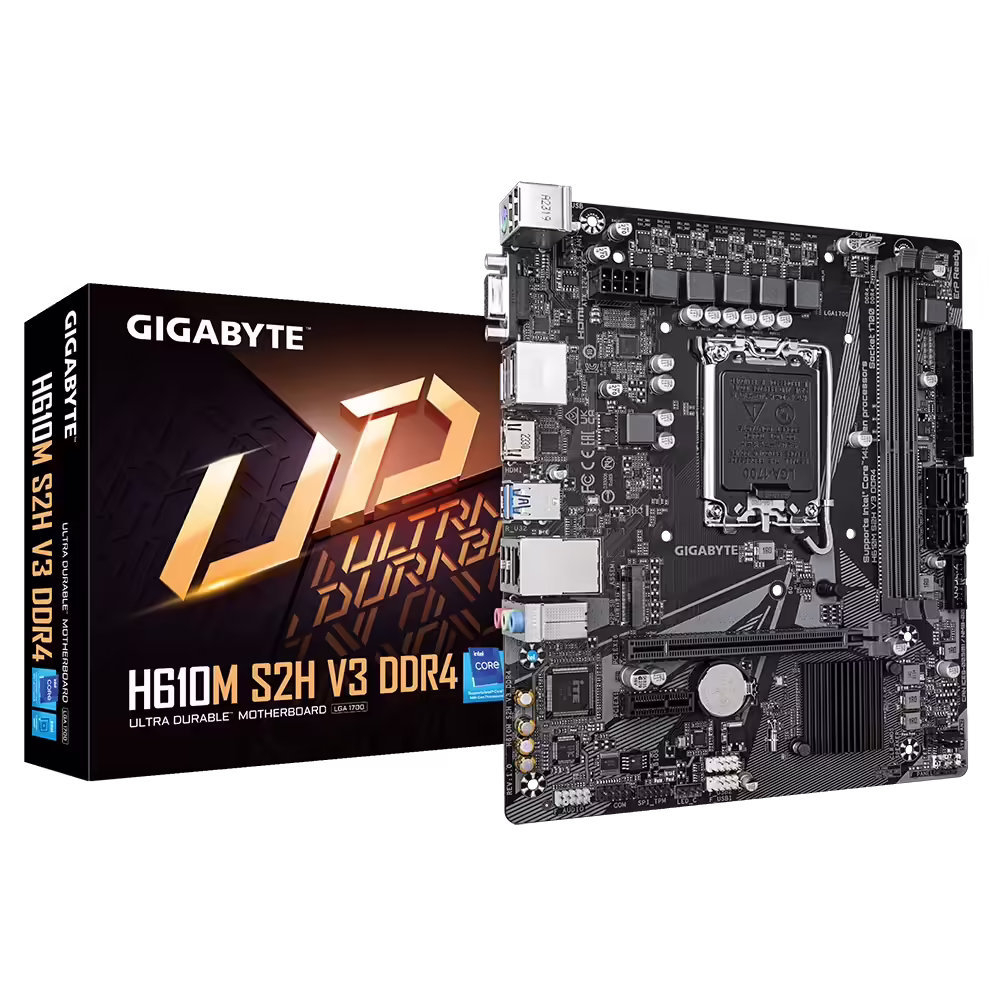 Gigabyte h610m s2h v3 | lga1700 | matx | ddr4 | matična plošča 1 Gigabyte h610m s2h v3 ddr4, ddr4, sata3, hdmi, usb3. 2gen1, lga1700 matx komponentko
