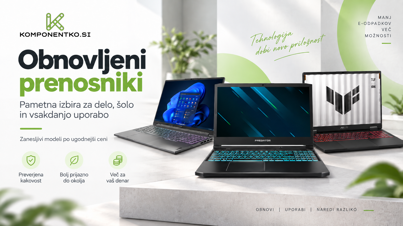 Obnovljeni prenosniki za gaming, delo, šolo in prosti čas pri komponentku